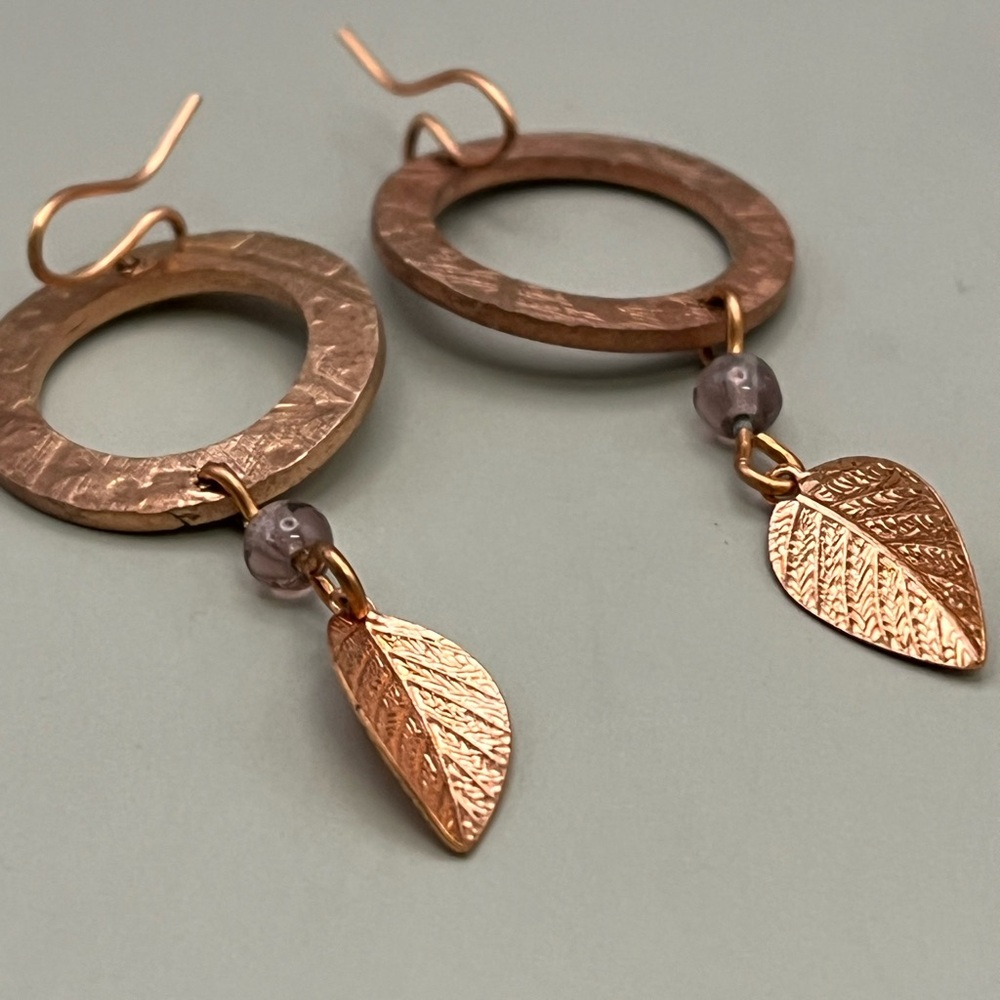 ElegantCopper Leaf Drop Earrings - Picture 2 of 3